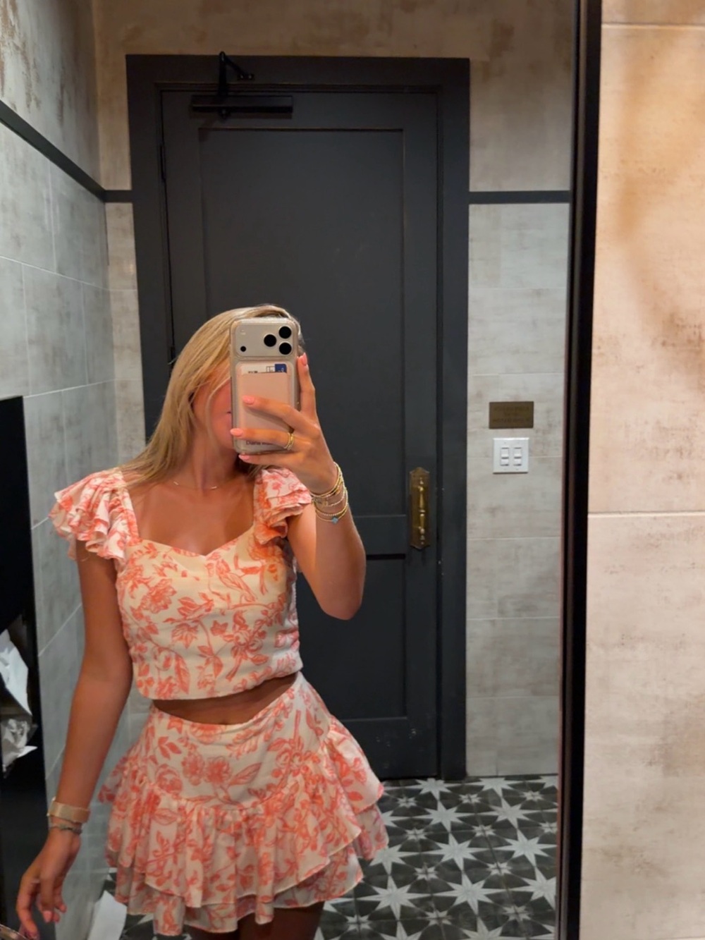 Floral Ruffle Mini Skirt in Peach